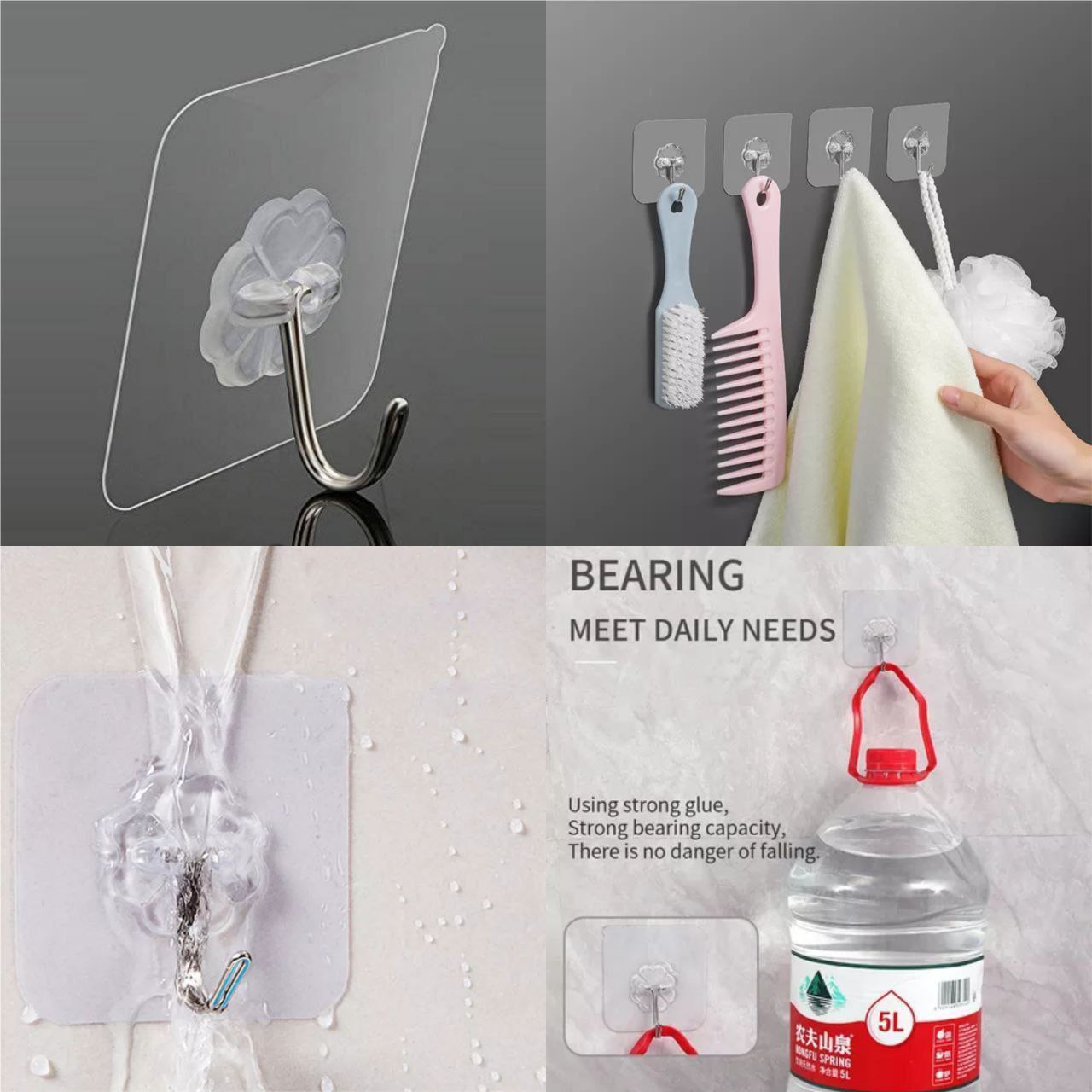 SELF ADHESIVE TRANSPARENT HOOK HEAVY Quality 10Pcs